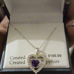 Kohl's Silver Heart Necklace with Purple Gem